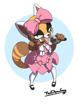accessory alternative_fashion anthro bow_ribbon clothing dress electronics female gesture hair_accessory hair_bow hair_ribbon hand_gesture j-fashion lolita_(fashion) looking_at_viewer microphone pointing pointing_at_viewer ribbons solo sweet_lolita tongue tongue_out thedemonfoxy aggretsuko sanrio retsuko ailurid mammal red_panda 3:4 absurd_res hi_res