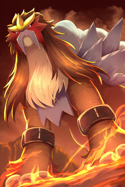 3_toes ambiguous_feral ambiguous_gender brown_body brown_fur cliff detailed_background digitigrade feet feral fire fur lava light looking_at_viewer looking_down looking_down_at_viewer low-angle_view mane multicolored_body multicolored_fur pupils quadruped red_eyes slit_pupils smoke solo tan_body tan_fur toes white_body white_fur white_mane rumine nintendo pokemon entei generation_2_pokemon legendary_pokemon mammal pokemon_(species) 2026 2:3 hi_res lighting shaded