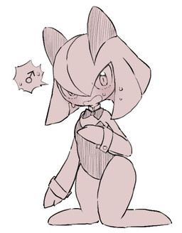 2_horns biped blush blush_lines bodily_fluids bow_tie clothing embarrassed featureless_legs gender_symbol horn kneeling knock-kneed leotard male male_symbol mitten_hands open_mouth playboy_bunny pseudo_clothing_removed pseudo_hair simple_background solo speech_bubble sweat symbol white_background yakiniku628 nintendo pokemon generation_3_pokemon humanoid kirlia pokemon_(species) monochrome