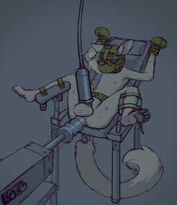 anal anal_penetration anthro bdsm blindfold bondage bondage_chair bondage_furniture bondage_gear bondage_gloves bound breath clothing crutch_stirrups cuff_(restraint) dildo fucking_machine fully_bound gag gagged genitals gynecological_chair handwear hood machine male medical milking_machine muzzle_(object) muzzled penetration penile penis penis_milking restraints sex_toy shackles solo submissive submissive_male tail tail_wraps wraps clouded_(fa) domestic_cat felid feline felis mammal