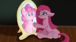 female mirror reflection sad sitting solo jbond friendship_is_magic hasbro my_little_pony pinkamena_(mlp) pinkie_pie_(mlp) earth_pony equid equine horse mammal pony 16:9 hi_res widescreen