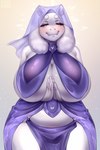 anthro big_breasts blush breasts clothed clothing curvy_figure female fur horn huge_breasts mature_anthro mature_female nun simple_background skimpy smile solo thick_thighs voluptuous white_body white_fur wide_hipped_female wide_hips cocicka conditional_dnp undertale undertale_(series) toriel bovid caprine mammal digital_media_(artwork) hi_res shaded