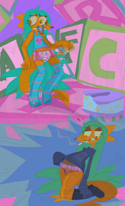 abstract_background age_regression ageplay alternative_fashion anthro baby_bottle block blue_hair bodily_fluids boots bottle cigarette clean_diaper clothed clothing container diaper embarrassed female footwear freckles fur genital_fluids goth hair infantilism legwear long_hair milk object_in_mouth orange_body orange_fur pacifier pacifier_in_mouth panties pattern_clothing pattern_legwear pattern_stockings peeing potty pull-ups_(diaper) roleplay sharp_teeth shirt shoes socks solo stockings striped_clothing striped_legwear striped_stockings stripes sweater tank_top teeth thin_diaper topwear underwear urine wearing_diaper wet wetting cate_wurtz lamezone system_of_a_down lenore_(lamezone) mammal unknown_species 2017 hi_res