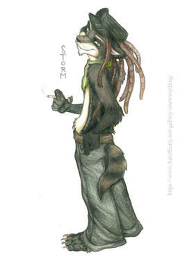 anthro belt cigarette clothing dreadlocks hat headgear headwear male scarf simple_background smile smiling_at_viewer solo white_background leaphound storm_(leaphound) mammal procyonid raccoon hi_res