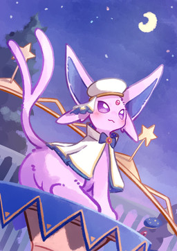 ambiguous_gender blush blush_lines butt cape clothing crescent_moon duo feral forehead_gem fur gem grey_body hat headgear headwear looking_back moon purple_body purple_eyes purple_fur red_eyes tail chaco_(illustrattyako) nintendo pokemon eeveelution espeon generation_2_pokemon pokemon_(species) umbreon 2025 absurd_res hi_res