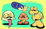 ambiguous_gender anthro biped fangs group legless open_mouth open_smile shell smile tail teeth tongue tongue_out oquanaut mario_bros nintendo animate_inanimate boo_(mario) bullet_bill ghost goomba koopa koopa_troopa reptile scalie spirit turtle