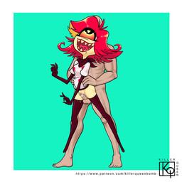 blood blood_on_clothing bodily_fluids clothed clothed_sex clothing duo female footwear genital_fluids genitals gloves green_background handwear heart_eyes heart_symbol human_on_humanoid interspecies kerchief legwear male male/female not_furry precum saliva sex sharp_teeth simple_background socks stockings teeth text tongue tongue_out vaginal vulva killerqueen hazbin_hotel hellaverse niffty_(hazbin_hotel) cyclops demon human humanoid mammal 1:1 url