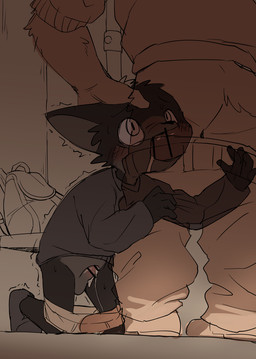 age_difference anthro anthro_on_anthro anthro_penetrated anthro_penetrating anthro_penetrating_anthro backpack balls biped black_body black_fur blush bodily_fluids bottomless bottomwear bottomwear_down butt censor_bar clothed clothed_sex clothing desperation detailed_background dominant duo erection faceless_character faceless_male fellatio footwear forced forced_asphyxiation forced_exposure forced_oral forced_partners forced_penetration fur genital_fluids genitals humanoid_genitalia humanoid_penis ineffective_censorship kneeling larger_dom larger_male legwear male male/male male_penetrated male_penetrating male_penetrating_male motion_lines older_male older_on_cub older_on_young oral oral_penetration pain pants pants_down partially_clothed penetration penile penis precum questionable_consent rape sex shaking shirt shoes shota size_difference smaller_male smaller_penetrated socks standing topwear translucent underwear underwear_down young young_anthro young_male young_penetrated young_raped younger_male younger_penetrated younger_raped manmosu_marimo domestic_cat felid feline felis mammal 2018 censored digital_media_(artwork)