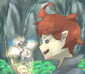 ambiguous_gender cave clothed clothing duo feathers feral fire frozen_expression genitals glowing hair implied_transformation internal_glow magic male micro open_mouth outside plant red_hair rock sculpture shrub size_difference statue statue_transformation statuefication stone_body vulva wings kareha_21909 nintendo pokemon generation_5_pokemon human legendary_pokemon mammal pokemon_(species) reshiram hi_res