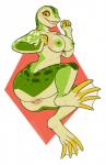 anthro breasts butt female genitals heart_(organ) looking_at_viewer nipples non-mammal_nipples nude open_mouth organs pussy smile solo thick_thighs translucent translucent_body ryunwoofie cricket_asterid amphibian frog glass_frog hi_res