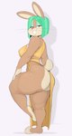 anthro big_butt biped breasts buckteeth butt clothed clothing dress eyelashes female fur green_hair hair looking_at_viewer pupils solo tan_body tan_fur teeth thick_thighs whiskers yellow_clothing yellow_dress usnarbit sylvie_bunny lagomorph leporid mammal rabbit 2024 absurd_res hi_res