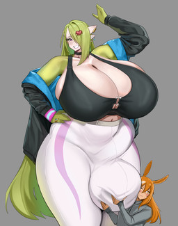 anthro big_breasts big_bulge blush bottomwear breasts bulge bulge_grab bulge_in_face cleavage clothed clothing detailed_bulge duo fully_clothed_gynomorph gynomorph hair hair_over_eye huge_breasts intersex long_hair male navel one_eye_obstructed orange_eyes orange_hair pants ring smile spillage sweatpants gaikiken nintendo pokemon linnea_(gaikiken) roz-kun animal_humanoid equid equid_humanoid equine equine_humanoid gardevoir generation_3_pokemon humanoid mammal mammal_humanoid pokemon_(species) hi_res