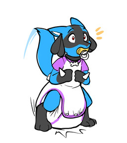 3_fingers 3_toes ambiguous_gender anthro big_diaper black_body black_collar black_fur blue_body blue_fur blue_tail bone_collar_tag button_(fastener) clothed clothing collar collar_tag diaper diaper_peekage diaper_under_clothing diaper_under_onesie ears_back feces feet fingers fur gloves_(marking) hand_spike huge_diaper leg_markings markings multicolored_body multicolored_fur object_in_mouth onesie pacifier pacifier_in_mouth pivoted_ears pooping raised_tail simple_background snapsuit socks_(marking) soiled_diaper soiling soiling_diaper solo spikes spikes_(anatomy) standing tail three-quarter_view toes two_tone_body two_tone_fur unclean_diaper used_diaper using_diaper wearing_diaper white_background white_diaper white_inner_ear wide_eyed yellow_pacifier rainydays nintendo pokemon bingleborf generation_4_pokemon lucario pokemon_(species) full-length_portrait hi_res portrait