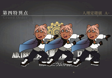 anthro arms_above_head berserker black_clothing black_footwear black_gloves black_handwear blue_cape blue_clothing blue_eyes cape clothing dancing eyewear footwear glasses gloves hair handwear humor male open_mouth pink_hair red_eyes sharp_teeth solo teeth text geraritydevillefort_(artist) arthur_(series) dr._jekyll_and_mr._hyde fate_(series) type-moon alan_powers henry_jekyll_&_hyde bear mammal 2017 animated animated_gif crossover frame_by_frame japanese_text short_playtime