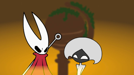 backhand_slap black_arms black_body black_fingers black_hands cloak cloak_only clothed clothing duo eyes_closed fist flying hornet's_needle monotone_cloak one_eye_closed parry red_cloak red_clothing white_head greedforgreen hollow_knight:_silksong hollow_knight_(franchise) team_cherry hornet_(hollow_knight) lace_(hollow_knight:_silksong) arthropod 16:9 animated widescreen
