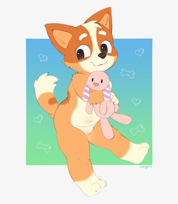 anthro arm_tuft belly blush body_blush brown_eyes brown_nose claws eyebrows female fur genitals hug hugging_object hugging_plushie innie_vulva navel navel_blush nude nude_anthro nude_female orange_body orange_ears orange_fur orange_inner_ear plump_labia plushie pose shoulder_tuft simple_background smile snout solo tail teeth tuft vulva vulva_blush white_claws white_eyebrows white_paws young young_anthro young_female canyon_(artist) bluey_(series) bingo_heeler floppy_(bluey) australian_cattle_dog canid canine canis cattledog domestic_dog herding_dog mammal pastoral_dog 2026 colored digital_drawing_(artwork) digital_media_(artwork) hi_res pinup