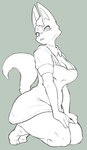 anthro arm_tuft band-aid bandage bent_legs biped breasts cleavage clothed clothed_anthro clothed_female clothing cute_fangs eyebrows eyelashes fangs female female_anthro fur hand_on_leg hand_on_own_leg hand_on_own_thigh hand_on_thigh kemono kneeling long_ears looking_at_viewer looking_away open_mouth raised_tail simple_background solo straight_arms tail teeth thick_thighs tuft healingpit canid canine fox mammal 2024 absurd_res digital_drawing_(artwork) digital_media_(artwork) english_description hi_res monochrome sketch