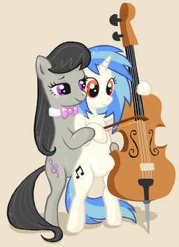 black_hair blue_hair bow_(feature) bow_(stringed_instrument) bow_tie bowed_string_instrument cello cutie_mark duo female feral hair horn musical_instrument playing_music purple_eyes red_eyes romantic romantic_couple string_instrument tail violoncello elenafreckle friendship_is_magic hasbro my_little_pony mythology octavia_(mlp) vinyl_scratch_(mlp) earth_pony equid equine horse mammal mythological_creature mythological_equine pony unicorn 2012 animated