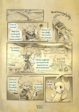 3_fingers anthro arm_scar arm_tattoo biped blue_eyes book chair claws clothed clothing dialogue emanata eyelashes feral fingers frustrated frustration_cloud furniture gesture hand_gesture open_mouth page_number pointing quadruped red_eyes red_tattoo scar table tattoo text truescorn nintendo pokemon pokemon_mystery_dungeon shadows_for_hire spike_chunsoft orchid_(truescorn) bayleef generation_1_pokemon generation_2_pokemon generation_4_pokemon pikachu pokemon_(species) turtwig weavile 2025 comic english_text hi_res