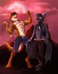 abs anthro biceps big_muscles duo fur holidays male muscular gothwolf halloween matthaeus bat mammal mustelid otter digital_media_(artwork) hi_res