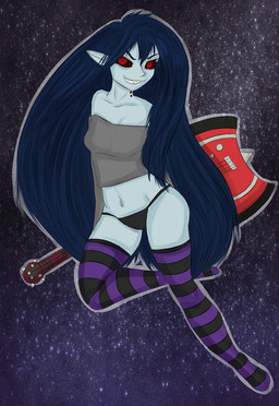 axe axe_guitar bass_guitar black_hair black_pantes clothing cosmic_background female footwear grey_body grey_skin guitar hair legwear musical_instrument night not_furry panties pattern_clothing pattern_footwear pattern_legwear pattern_socks pattern_stockings plucked_string_instrument pointy_ears red_eyes smile socks solo space space_background stockings string_instrument striped_clothing striped_footwear striped_legwear striped_socks striped_stockings stripes underwear bitamin vitamin_(artist) adventure_time cartoon_network marceline_abadeer demon half_demon humanoid vampire digital_media_(artwork)