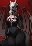 anthro blood blood_on_clothing blood_on_hand bodily_fluids clothed clothing dress female hand_lick licking solo tail tongue tongue_out wings wings_folded lumixdragonfey_(artist) european_mythology mythology valcyrie dragon mythological_creature mythological_scalie scalie vampire vampire_dragon western_dragon hi_res