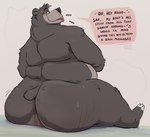 3_toes anthro anus barely_visible_anus bedroom_eyes big_butt black_body bodily_fluids breath butt dialogue feet fur grey_body grey_fur looking_back male musk narrowed_eyes nude obese obese_male overweight overweight_anthro overweight_male panting perineum rear_view seductive simple_background slightly_chubby slightly_chubby_male solo speech_bubble stretch_marks sweat sweaty_back text thick_thighs three-quarter_view toes tongue tongue_out bearafterall the_jungle_book baloo bear mammal sloth_bear ursine english_text hi_res signature