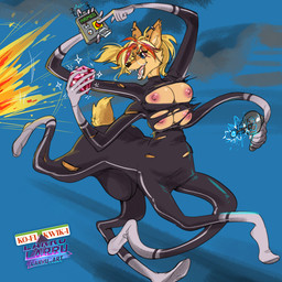 4_arms breasts bulge clothing elastic_body explosion exposed_breasts fleeing gynomorph intersex laughing_at_another multi_arm multi_breast multi_limb pressing_button supervillain torn_clothing larru-larru alexis_(sleeps-darkly) bandicoot mammal marsupial taur 1:1