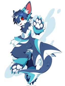 4_fingers 4_toes anthro biped blue_body blue_claws blue_eyes blue_fur blue_hair chest_tuft claws cute_fangs fangs feet fingers fish_tail fur hair heterochromia hindpaw inner_ear_fluff kemono looking_at_viewer male multicolored_body multicolored_fur neck_tuft nude_anthro nude_male pawpads paws red_eyes red_inner_ear safe_nudity shark_tail simple_background solo teeth toes translucent translucent_hair tuft white_background white_body white_fur white_inner_ear_fluff white_pawpads kanisuke aquatic fish furred_fish furred_shark shark 2026 cel_shading digital_drawing_(artwork) digital_media_(artwork) full-length_portrait hi_res portrait shaded
