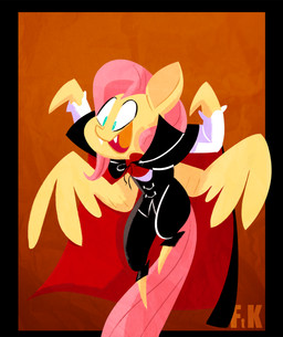 clothed clothed_feral clothing costume female feral fur green_eyes hair open_mouth pink_hair pink_tail solo tail wings yellow_body yellow_fur fluttershythekind friendship_is_magic hasbro my_little_pony mythology fluttershy_(mlp) equid equine mammal mythological_creature mythological_equine pegasus vampire vampony hi_res