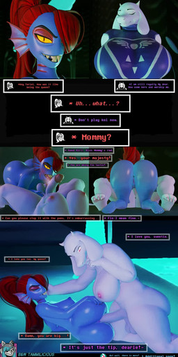 anal anal_penetration anthro anus balls blue_body blush breasts butt butt_focus dialogue duo feet female female_penetrated gameplay_mechanics genitals glistening glistening_arms glistening_body glistening_butt glistening_skin good_girl gynomorph gynomorph/female gynomorph_penetrating gynomorph_penetrating_female hair intersex intersex/female intersex_penetrating intersex_penetrating_female licking mommy_kink oral penetration penile penile_penetration penis penis_in_ass penis_lick red_hair sex shallow_penetration text tongue vulva yellow_body tammilicious warfaremachine_(modeler) undertale_(series) toriel undyne warfare_toriel aquatic boss_monster_(undertale) bovid caprine fish goat mammal 3d_(artwork) 3d_animation animated comic digital_media_(artwork) english_text hi_res loop multiple_scenes no_sound short_playtime video