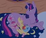 bed bedding blanket blue_body blue_fur cartoonlion cool_colors cuddling cutie_mark earth_pony equid equine eye_contact eyes_closed feathered_wings feathers female feral fluttershy_(mlp) friendship_is_magic fur furniture group hair hasbro horn horse long_hair looking_at_another lying mammal multicolored_hair my_little_pony mythological_creature mythological_equine mythology on_back pegasus pillow pink_body pink_fur pink_hair pinkamena_(mlp) pinkie_pie_(mlp) pony purple_body purple_eyes purple_hair quadruped rainbow_dash_(mlp) rainbow_hair short_hair size_difference sleeping tail twilight_sparkle_(mlp) two_tone_hair unicorn wings yellow_body yellow_feathers young young_feral