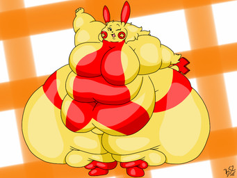 4_fingers anthro barefoot belly big_belly big_breasts big_butt biped black_eyes black_nose blonde_hair breasts butt double_chin ear_markings eyebrows eyelashes featureless_breasts featureless_crotch feet female fingers flabby_arms front_view fur hair huge_belly huge_breasts huge_butt huge_hips huge_thighs hyper hyper_butt hyper_hips hyper_thighs leg_markings love_handles markings morbidly_obese morbidly_obese_anthro morbidly_obese_female multicolored_body multicolored_fur navel obese obese_anthro obese_female one_eye_closed open_mouth overweight overweight_anthro overweight_female pattern_background raised_arm red_body red_fur simple_background smile socks_(marking) solo standing striped_background tail thick_thighs three-quarter_view tongue two_tone_body two_tone_fur wide_hips yellow_body yellow_fur batspid2 nintendo pokemon pace_plusle_(fattyblaze) generation_3_pokemon plusle pokemon_(species) 2018 4:3 cel_shading digital_drawing_(artwork) digital_media_(artwork) full-length_portrait portrait shaded signature