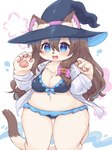 5_fingers anthro bikini blue_eyes blush breasts brown_body brown_ear_tips brown_fur brown_hair brown_nose camel_toe cleavage clothed clothing cute_fangs dipstick_ears dipstick_tail ear_markings fangs female female_anthro fingers fur hair happy hat headgear headwear inner_ear_fluff kemono long_hair markings multicolored_ears multicolored_tail navel neck_tuft open_mouth open_smile pawpads shirt slightly_chubby smile solo swimwear tail tail_markings tan_body tan_fur teeth thick_thighs tongue topwear tuft two-piece_swimsuit white_body white_fur wizard_hat eigetsu domestic_cat felid feline felis mammal 2021 digital_media_(artwork) portrait three-quarter_portrait