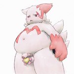 accessory anthro balls belly blush bow_(feature) bow_accessory bow_ribbon decorated_bow flaccid fur genitals heart_bow heart_symbol male navel overweight overweight_male penis penis_accessory penis_bow penis_ribbon ribbons solo white_body white_fur apluss nintendo pokemon generation_3_pokemon pokemon_(species) zangoose 1:1 hi_res