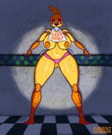 3_toes 5_fingers anthro beak big_breasts breasts camel_toe clothed clothing dark feet female fingers flashlight heart_cheeks huge_breasts looking_at_viewer machine nipples non-mammal_nipples open_mouth orange_scutes scutes solo thick_thighs toes topless wide_hips wide_stance argentvasimr five_nights_at_freddy's five_nights_at_freddy's_2 scottgames toy_chica_(fnaf) animatronic avian bird chicken galliform gallus_(genus) phasianid robot 5:6 absurd_res hi_res