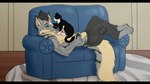 16:9 anthro black_bars canid canine domestic_cat duo family felid feline felis feral freindship furniture letterbox male mammal pat_(disambiguation) sketch sofa widescreen zhekathewolf