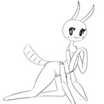 :3 antennae_(anatomy) anthro arthropod_abdomen blush female flat_chested hands_together kneeling leaning leaning_forward looking_at_viewer multi_arm multi_limb nipples non-mammal_nipples nude pose smile solo darky arthropod insect phasmid stick_insect 1:1 monochrome sketch