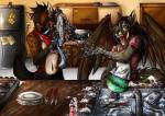 anthro duo love wings fujiokaaika canid canine canis hyena mammal spotted_hyena wolf