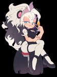 accessory alcohol anthro beverage big_hair black_clothing black_dress black_hair cat_ear_headband clothing dress female footwear fur hair headband high_heels looking_at_viewer shoes solo speaker tail teal_eyes thighs_crossed white_body white_fur kajiilitz fan_character kally_(huf13) eulipotyphlan hedgehog mammal absurd_res hi_res