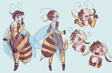 antennae_(anatomy) anthro arthropod_abdomen biped blush blush_lines bodily_fluids brown_hair chest_tuft clothed clothing crown crying digitigrade eating female flat_chested food green_eyes grey_background hair headgear insect_wings leotard pizza simple_background solo stinger strapless_clothing strapless_leotard tears thick_thighs tuft wings sonofan arthropod bee hymenopteran insect 2023 digital_drawing_(artwork) digital_media_(artwork)