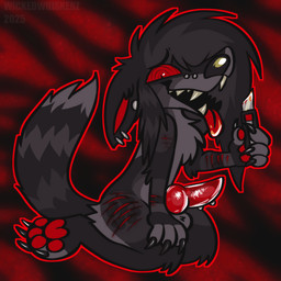 abstract_background animal_genitalia animal_penis anthro balls black_body black_fur black_hair blood bodily_fluids box_cutter canine_genitalia canine_penis claws ear_piercing erection facial_piercing fur furgonomic_piercing furgonomics gauged_ear genital_piercing genitals hair kneeling knife knot knotted_penis looking_at_viewer male markings muzzle_piercing nose_piercing nude open_mouth open_smile pawpads paws penis penis_piercing piercing red_eyes red_pawpads ringed_eyes self-harm smile solo striped_body striped_fur striped_markings striped_tail stripes tail tail_markings teeth tongue tongue_out upside_down_penis wounded wickedwhiskerz canid canine canis mammal wolf 1:1