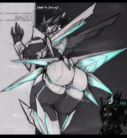 black_bars black_body blue_eyes bodily_fluids duo female flustered genital_fluids genitals machine requesting sex_request vulva plagueburd cryo_(plagueburd) orion_(plagueburd) humanoid robot robot_humanoid hi_res letterbox