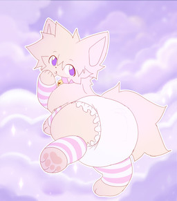 anthro clean_diaper clothed clothing diaper diaper_only feet feral fingers fur male pawpads purple_background purple_eyes simple_background solo tail toes topless underwear wearing wearing_diaper yellow_body yellow_fur yellow_tail young wayletuwu domestic_cat felid feline felis mammal hi_res