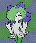 2_fingers eyes_closed female fingers gesture green_hair hair multicolored_hair not_furry purple_hair slim smile solo two_tone_hair waving waving_at_viewer malegardevoir nintendo pokemon generation_3_pokemon humanoid kirlia pokemon_(species) 2023 5:6 hi_res