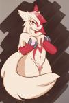 anthro breasts cupping curvy_figure eye_contact female fur grin holding_breast looking_at_another looking_at_viewer looking_back nipples nude pokemorph smile solo standing stare thick_thighs voluptuous wide_hips knavesaga veck nintendo pokemon generation_3_pokemon pokemon_(species) zangoose 2016 artist_collaboration digital_media_(artwork) hi_res