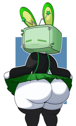 big_butt biped black_clothing bottomwear butt clothed clothed_female clothing clothing_lift electronics eyes_closed female for_a_head green_clothing huge_butt legwear looking_at_viewer looking_back panties screen screen_face skirt skirt_lift smile solo standing television thick_thighs thigh_highs three-quarter_view underwear white_body jutsapostion silvy_(silvythetvbunny) animal_humanoid humanoid lagomorph lagomorph_humanoid leporid_humanoid mammal mammal_humanoid object_head rabbit_humanoid screen_head tv_head digital_media_(artwork) hi_res