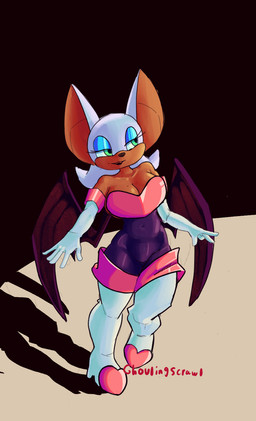 anthro bodysuit breasts cleavage clothed clothing dark_body dark_skin female skinsuit solo tight_clothing ghoulingscrawl sega sonic_the_hedgehog_(series) rouge_the_bat bat mammal hi_res