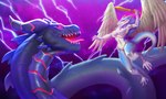 clothed clothing female fight flying melee_weapon spike_ridge sword tail topless weapon wings mrincred mythology asmodeus_(morpheuskibbe) kate_(morpheuskibbe) angel dragon mythological_creature mythological_scalie scalie sergal absurd_res hi_res