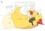 annoyed anthro belly big_belly big_butt breasts butt detailed_background feet female fur huge_belly hyper hyper_belly hyper_pregnancy nude pawpads paws pregnant pregnant_anthro pregnant_female resting_on_belly solo stuck tail yellow_body guzzlord420 nintendo pokemon braixen generation_6_pokemon pokemon_(species) digital_drawing_(artwork) digital_media_(artwork) hi_res